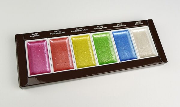 Akvarelové barvy Pearl Colors od Gansai Tambi 6 set Kuretake perleťové odstíny - Image 2