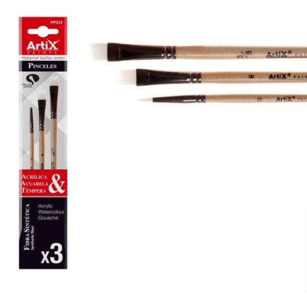 Sada štětců Artix 3 kusy velikost 0 kulatý,6 plochý,3/8 zkosený