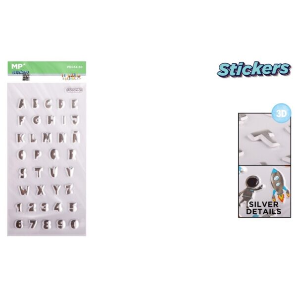 3D samolepky - písmenka stříbrná