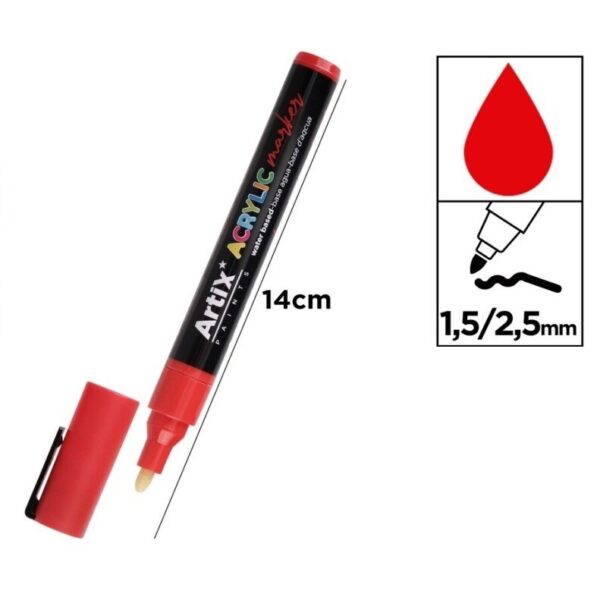 Acrylic marker 1,5 - 2,5 mm červená