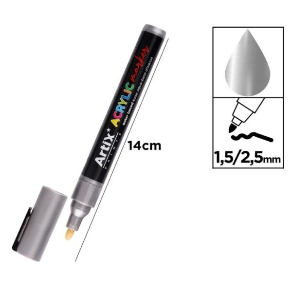 Acrylic marker 1,5 - 2,5 mm stříbrná