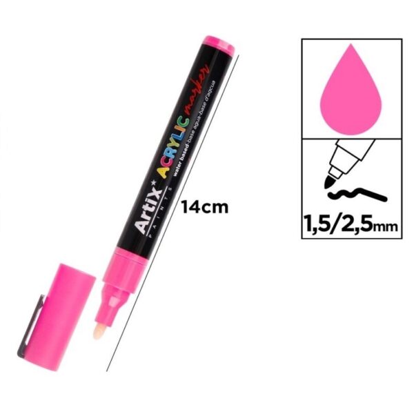 Acrylic marker 1,5 - 2,5 mm zářivě růžová