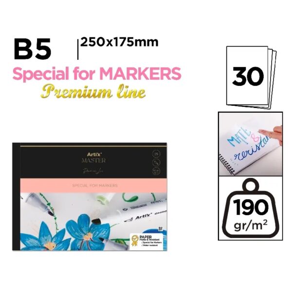 Skicák - Artix Master Premium Line lepený z jedné strany B5- 30 lisů