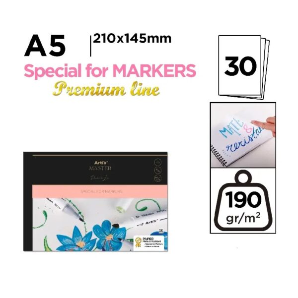 Skicák - Artix Master Premium Line lepený z jedné strany A5 - 30 lisů